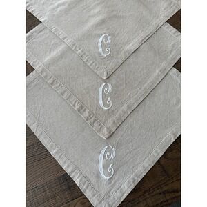 Mud Pie Monogram C Napkins/Tea Towels 20x20 Set of 3 Beige Linen Cotton NWOT